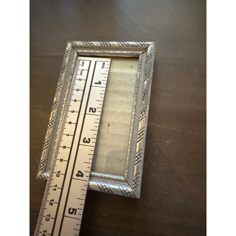 Vintage Silver Tone Ornate Rope Border Miniature Picture Frame 3x5 Tabletop